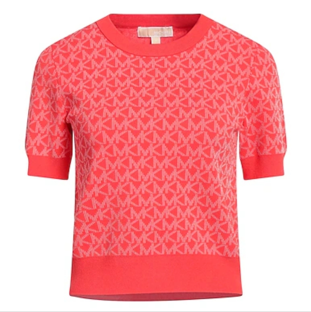 Michael Kors Logo Jacquard Short-Sleeve Sweater